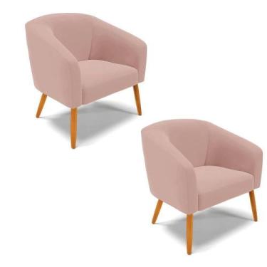 Imagem de Poltrona Decorativa Pé Palito Castanho Kit 2 Stella Veludo Rosê D03 - 