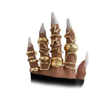 Imagem de Navirix 15 peças de anéis de declaração de ouro grosso para mulheres, conjuntos de anéis vintage empilháveis grossos, anéis empilháveis de cúpula grande da moda, pacote de joias punk simples, Liga de