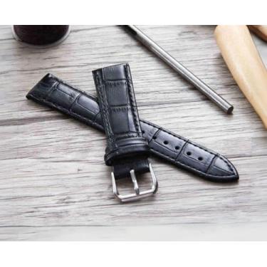 Imagem de Pulseira de couro genuíno em relevo em grão de jacaré - Pulseira unissex de primeira camada de couro de bezerro em preto/marrom, prateado/dourado/dourado rosa, tamanhos de 14 mm, presente durável e