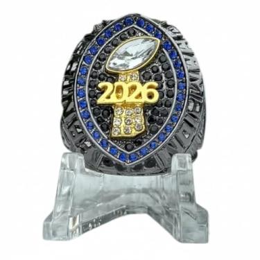 Imagem de Legacy Rings Anel Troféu do Campeonato de Futebol de Fantasia de 2026 | Bronze Preto e Banhado com Detalhes Dourados | Prêmio de Vencedor do Campeão da Liga de Futebol Fantástico | Pedras Coloridas