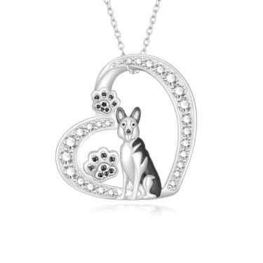 Imagem de Schnauzer, buldogue francês, boxer, colar com pingente de coração de cachorro, aço inoxidável, detalhe de cristal, I Love You Forever, corrente de 50 cm, Adjustable, Aço inoxidável, Zircônia cúbica