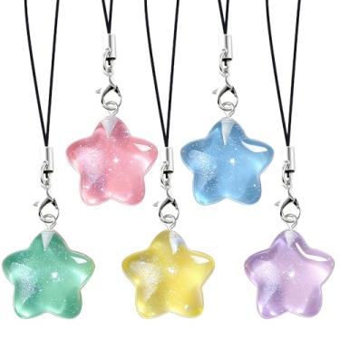 Imagem de Yajuo 5 peças de berloque de telefone colorido com glitter estrela fofo chaveiro de celular de resina pingentes para mulheres, acessórios estéticos para celular, berloque, bolsa para câmera, decoração