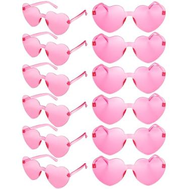 Imagem de SAIAOKJ Óculos de sol de coração rosa, óculos de coração fofos para mulheres - Óculos de rave lembrancinhas de festa de despedida de solteira decorações de dia de galentina suprimentos de festa rosa
