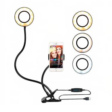 Imagem de Iluminador Ring Light Suporte Mesa Articulado Controle Preto