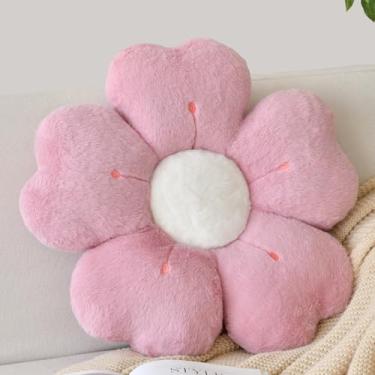 Imagem de Almofada em forma de flor, linda almofada decorativa com pele de coelho artificial macia para sofá-cama cadeira chão, almofadas de flores com decoração de quarto e sala de estar (34,8 cm rosa