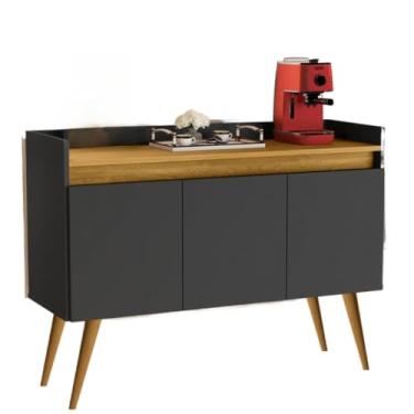 Imagem de Aparador Buffet Retrô Pés Palito Em Madeira Maciça Esplanada Cantinho Do Café Recepção(3 Preto Com Madeirado)