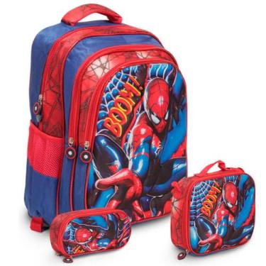 Imagem de Kit Mochila Escolar Menino Homem Aranha Lancheira Estojo - Plike