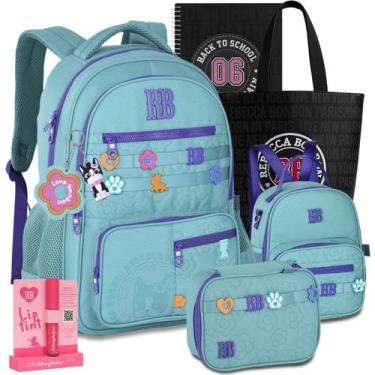 Imagem de Kit Mochila RB Rebecca Bonbon Soft Lancheira e Estojo Lançamento, Azul