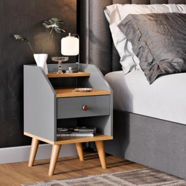 Imagem de Mesa de Cabeceira Pés Palito Retrô Criado Com 1 Gaveta Quarto Decoração (Cinza-Freijó)