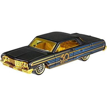 Imagem de New 1:64 Hot Wheels 50th Anniversary Black & Gold Collection - Bone Shaker, Twin Mill, Rodger Dodger, Dodge Dart, Impala & Ford Ranchero Set of 6pcs Diecast Model Car By HotWheels
