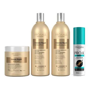 Imagem de Kit Prohall Reconstrução Capilar - Extreme Repair 1L + Máscara 500g + Queratina Pro.k - Reparação e Força Profunda