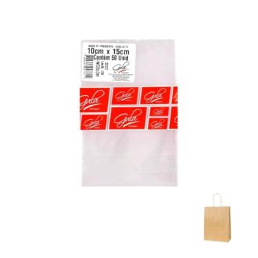 Imagem de Kit Saco De Presente Transparente 900 Incolor 10x15cm (50 unidades) + Sacola Para Presente Kraft P 21,5x15x8cm (250 unidades)