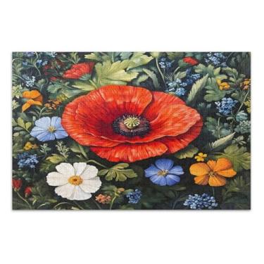 Imagem de Quebra-cabeças grandes de flores de papoula vermelha para adultos com letras nas costas 500 peças para adultos