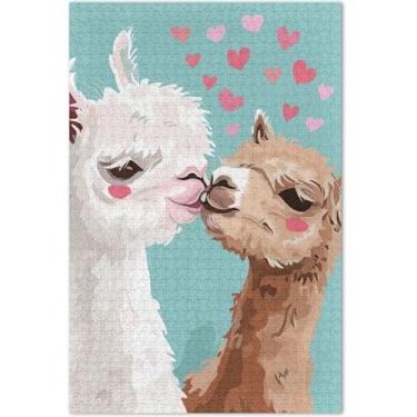 Imagem de Quebra-cabeça fofo de beijo de alpaca 1000 peças para adultos presentes de elefante branco engraçados quebra-cabeças coloridos arte de flores de animais