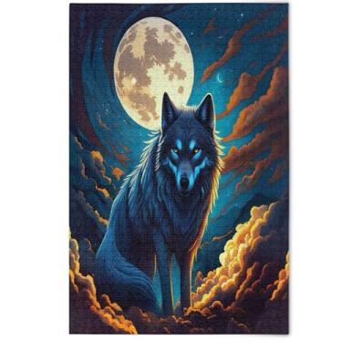 Imagem de Cool Moon Vivid Wolf Adult Puzzles Jigsaw 500 Pieces Scenery Animal Artwork Creative Puzzles Gifts Fun White Elephants Gifts, 500 Pieces, 20.5" x 14.9"