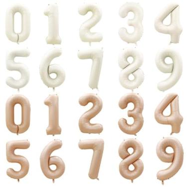 Imagem de Balões com números de cor creme de 82/40 polegadas 1-9 grande bola digital de hélio meninas adultos decoração de festa de feliz aniversário casamento (81 cm, caramelo, 6)