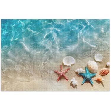 Imagem de Quebra-cabeça de praia areia concha estrela do mar adulto 1000 peças quebra-cabeça família amantes presentes natureza quebra-cabeça arte animal, 75 x 40 centímetros
