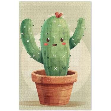 Imagem de Quebra-cabeça fofo de cacto para adultos, 1000 peças, desenhos animados, animais exclusivos, presentes para amantes de quebra-cabeças, 75 x 40 cm