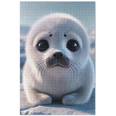 Imagem de 1000 peças de quebra-cabeças com estampa animal de foca fofa para adultos, família, presentes, paisagem, arte animal, 75 x 40 cm