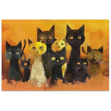 Imagem de Quebra-cabeça de pintura de animais gatos para adultos, 1000 peças, paisagem floral, quebra-cabeças rígidos para adultos engraçados