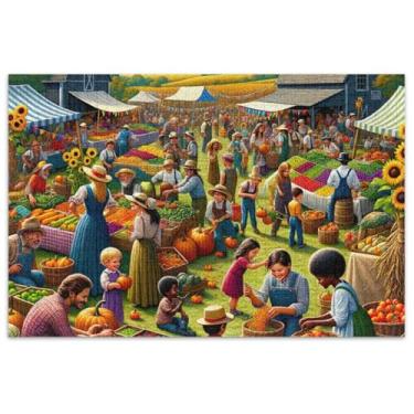 Imagem de Quebra-cabeças Farm Harvest Festival, 500 peças para decoração de pintura de adultos, quebra-cabeça de paisagem, presentes para jogo de elefante branco