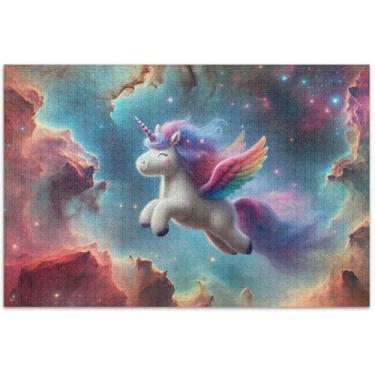 Imagem de Quebra-cabeça espacial de nebulosa de unicórnio fofo 500 peças para presentes adultos para jogo de elefante branco, quebra-cabeças coloridos, arte de pintura de animais, 51 x 35 cm