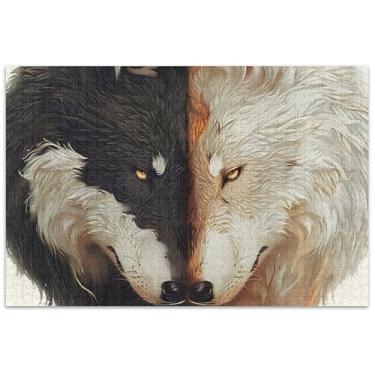 Imagem de Quebra-cabeça para casais lobos pretos e brancos, 500 peças, arte, brinquedo, pintura, quebra-cabeça divertido, presentes de festa de elefante branco