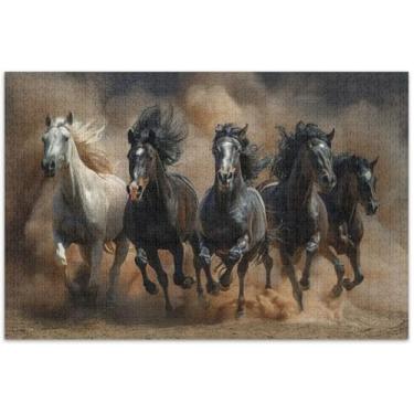 Imagem de Quebra-cabeça de 1000 peças com estampa de cavalos selvagens para adultos decoração de casa quebra-cabeça de arte cena de outono presentes de elefantes brancos, 75 x 40 cm