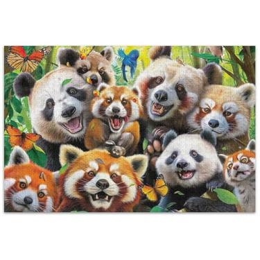 Imagem de Quebra-cabeça de animais sorrindo, panda guaxinim, adultos, 1000 peças, presentes para amantes de quebra-cabeças, presentes exclusivos, paisagem floral
