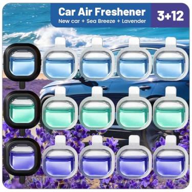 Imagem de STRN Ambientador de carro, 12 refis + 3 clipes de ventilação quadrados, 5 carros novos e 5 brisa do mar e 5 aromas de lavanda, aromatizadores de ar de longa duração, fragrância de acessórios de carro