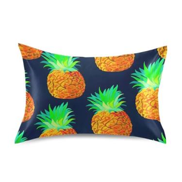 Imagem de Fronhas refrescantes floral abacaxi azul escuro cores cetim padrão queen king fronha para casa cama sofá king size 101,6 cm x 50,8 cm