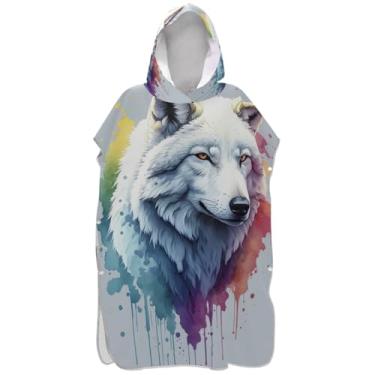 Imagem de Joisal Poncho de surfe para mudança de roupão de praia com capuz toalha floral vestível aquarela branco lobo cinza unissex poncho adulto com capuz