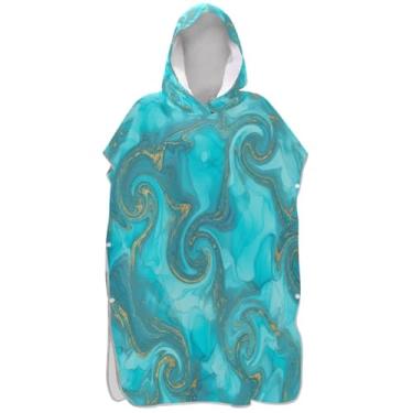 Imagem de Joisal Poncho de surfe azul turquesa para adultos trocador de roupa de praia com capuz toalha floral plus size ponchos femininos com capuz