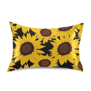 Imagem de Fronhas de cetim preto com girassóis amarelos brilhantes estampa animal engraçado resfriamento padrão queen king fronhas presentes modernos roupa de cama king size 101,6 cm x 50,8 cm