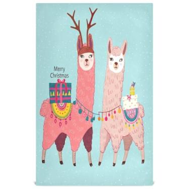 Imagem de Joisal Lindos Lhamas de Natal Toalhas de prato de flores de Natal para decoração de cozinha, toalhas de chá fofas, panos de prato finos de secagem rápida, 45,7 x 71 cm, 1 pacote