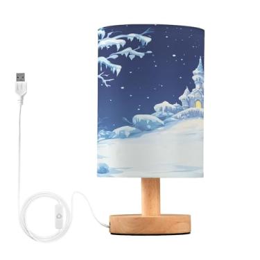 Imagem de Joisal Luminária de mesa pequena para castelo de fantasia coberta de neve com abajur de linho para mesa de cabeceira, luminárias de cozinha e bancada