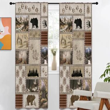 Imagem de Kikiry Cortina rústica 106,7 cm L x 213,4 cm C longa casa de fazenda campo cabana primitiva floresta urso vida selvagem veado retro ocidental bonito bolso para varão sala de estar quarto cortinas