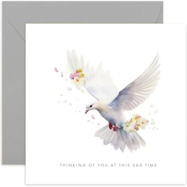 Imagem de Old English Co. Cartão de simpatia "Pensando em você neste momento triste" para amigos e familiares - Cartão de felicitações floral aquarela floral pomba branca - Cartão de felicitações de desculpas |