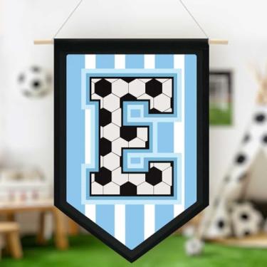 Imagem de Faixa de lona pendurada de futebol, faixa azul do alfabeto, faixa de flâmula, decoração de arte de parede para sala de aula, quarto de menino, Copa do Mundo FIFA Jersey futebol entusiasta presentes