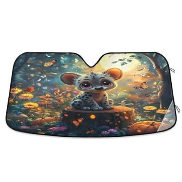 Imagem de Guarda-sol de floresta noturna leopardo de Halloween para para-brisa de carro, proteção UV, persiana da janela dianteira do carro, mantenha o veículo fresco pequeno