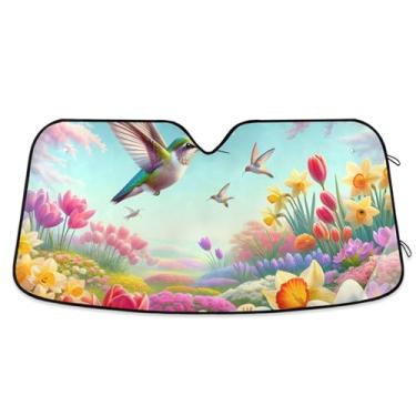 Imagem de Guarda-sol personalizado para jardim beija-flor de primavera para para-brisa de carro bonito dobrável universal acessórios de carro para-brisa proteção de para-sol S, 134,6 cm x 59,7 cm