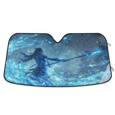 Imagem de Guerreiro feminino com lança persianas de janela de carro para-brisa frontal proteção UV SUV para-sol para para-brisa médio