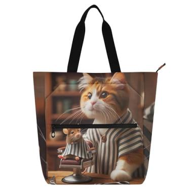 Imagem de GAIGEO Bolsa feminina divertida Cat Mouse para trabalho, lona, praia, escola, bolsa infantil com compartimentos