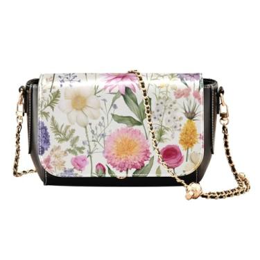 Imagem de Donut com glacê rosa em bolsas transversais pretas de verão para mulheres, bolsas de ombro femininas de couro, bolsa de ombro feminina de couro, Flores em aquarela e primavera-1, One Size
