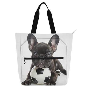 Imagem de Bolsa feminina de futebol com buldogue divertido, bolsa de trabalho, lona, escola, bolsa utilitária, escritório, presente para amantes de livros