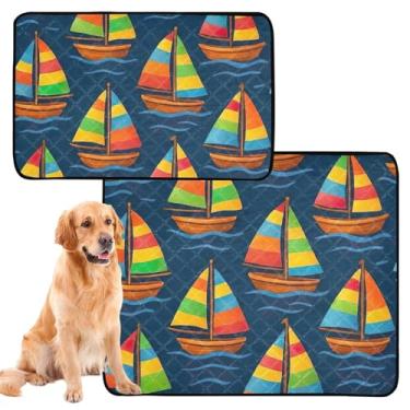Imagem de Almofadas laváveis para xixi para cães, tapetes à prova d'água para cães, lindos veleiros, azul escuro, almofadas de treinamento absorventes extra grandes, pequenas, pacote com 3