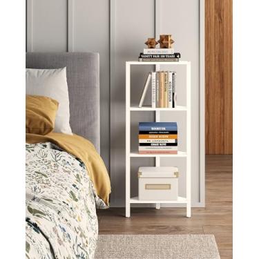 Imagem de TUTOTAK Prateleira de canto, estante de canto de 4 camadas para espaços pequenos, suporte de prateleira de canto estreito com rack de armazenamento, para sala de estar, quarto, branco BS05BW004