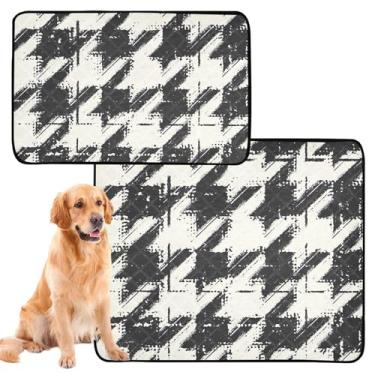 Imagem de TSENQUE Almofadas de xixi laváveis para cães escova grunge Houndstooth Black Wee Wee Pad para animais de estimação, gatos, filhotes de cachorro, absorventes à prova d'água, tapete de cercadinho para