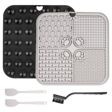 Imagem de 2 peças de tapete de lamber para cães e gatos, tapetes de silicone para alimentos para animais de estimação com ventosas, tapete para lamber cães, tapete para lamber manteiga de amendoim, tapetes de