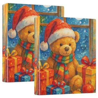 Imagem de Urso de Natal, 3 anéis, fichários de 3 cm, comporta 200 folhas, pastas, caderno, floral, redondo, fichário de escritório, 31,5 x 27 x 6 cm, 1 pacote